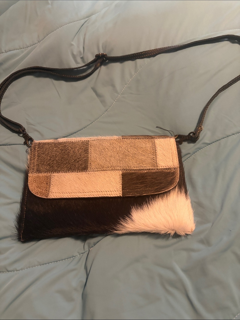 Myra Bag Black & White Patchwork Cowhide Crossbody